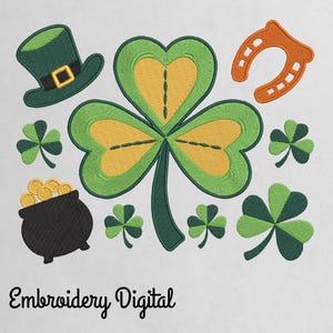 St Patrick’s Day Icon Set Embroidery | Shamrock Pot of Gold Machine File