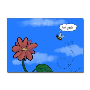 Bee Happy - carte de voeux d'art originale, dessin numérique, vierge à l'intérieur