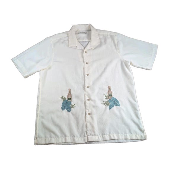 Vintage Butik Bay White Tropical Embroidered Hawaiian Camp Shirt Men's Large