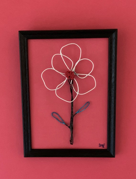 Flower Wall Wire Art Framed Hang Black Frame 5 X 7 Etsy