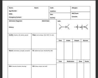 ICU / PCU Nursing Report Sheet, Nurse Report Sheet, Nurse Brain
