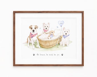 Custom Pet Portrait Watercolor Nursery Keepsake | Dog Nursery Wall Decor | Baby Shower Gift | Baby Announcement Puppy Poster | Pet Loss Gift