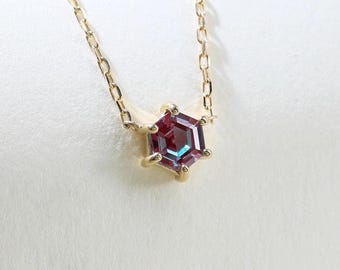 14Kソリッドゴールドアレキサンドライトペンダント、ソリッドゴールド