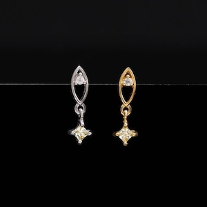 14K Gold Plated Dainty Dangle Stud Earring, Sterling Silver Drop Helix Flat Back Earring, Tiny Cute Cartilage Earlobe Piercing Jewelry