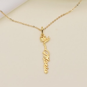 Personalized Flower Name Necklaces,14k Solid Gold Custom Name Necklace,Gift for Her,Personalized Gift.