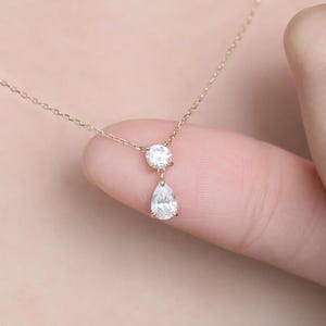14k Solid Gold Moissanite Necklace, Solid Gold Pear Cut Simulated Diamond Necklace, 14k Gold Minimalist Wedding Necklace, Gift For Her
