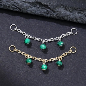 14K Gold Plated Malachite Attachment Chain, 925 Sterling Silver Dangle Gemstone Chain, Sterling Silver Conch Helix Cartilage Nose Chain