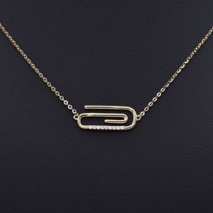 Solid Gold Paper Clip Necklace,14k Solid Gold Necklace,Gold Charm Necklace.