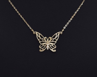 14k massief gouden vlinderketting, kleine vlinderketting, minimalistische vlinder.