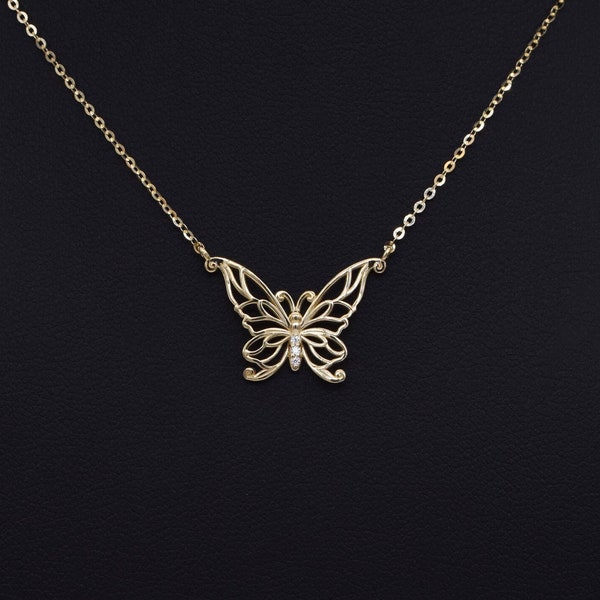 14k Solid Gold Butterfly Necklace,Tiniy Butterfly Necklace,Minimalist Butterfly.