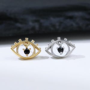 14-karatowe złoto, kolczyk Evil Eye Black Spinel Conch, kolczyk zwisający ze srebra próby 925 z kamieniami szlachetnymi, kolczyk do chrząstki górnego płata srebra