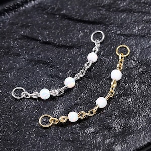Sterling Silver Opal Piercing Chain Accessary, Petite Handmade Earring Nose Wrap Chain, Fine Gold Plated Earrings Attachment, Dainty Gift