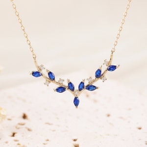 14K Solid Gold Deer Antlers Necklace, Blue Sapphire Necklace, Dainty Necklace, Classic Sapphire Necklace , Gift For Her