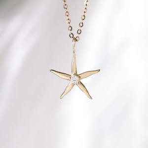 14k Solid Gold Star Shaped Diamond Necklace, Solid Gold Celestial Pendant, 14k Gold Dainty Moissanite Necklace, Gold Minimalist Pendant