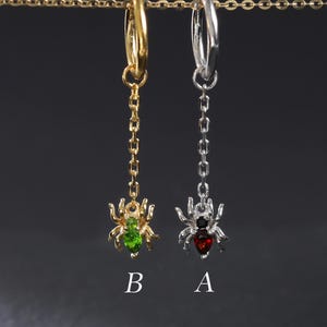 Araignée grenat rouge plaqué or 14 carats avec tsavorite en onyx noir et breloque diopside, créoles en argent sterling 925, breloque araignée en argent