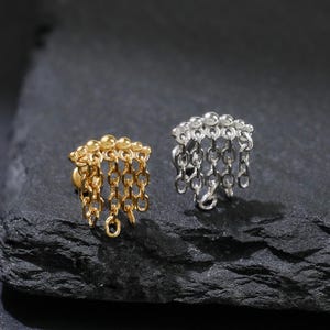 14K Gold Plated Curved Ball with Dangle Chain Stud Earring, 925 Sterling Silver Dainty Curve Crescent Beads Helix Earlobe Upper Lobe Stud
