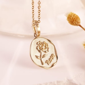 14K Solid Gold Rose Charm Pendant ,Flower Pendant Necklace, Rose Charm Coin Flower Charm, Rose Necklace , Gift For Her