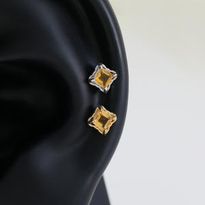 14K Gold Plated Floral Citrine Threadless Pin Stud, 925 Sterling Silver Birthstone Earring, Silver Crystal Helix Conch Cartilage Stud
