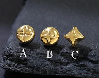 14K Gold Plated North Star Stud Earring, 925 Sterling Silver Dainty Star Push Back Stud, Silver Helix Conch Cartilage Stud, Celestial Stud