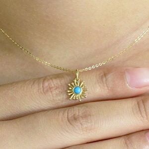 14K Gold Turquoise Necklace Layering Necklace Sleeping Beauty Turquoise Pendant Sun Necklace Minimalist Sun Necklace Sun Pendant Necklace