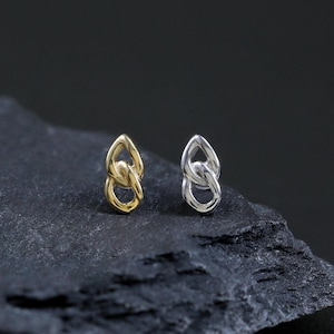 14K Gold Plated Chain Stud Earring, 925 Sterling Silver Helix Earlobe Upper Lobe Stud Earring, Silver Chain Conch Cartilage Stud Earring
