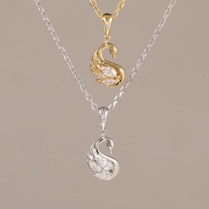 14K Gold Swan with Diamond Pendant Necklace, 925 Sterling Silver Dainty Swan Bird Pendant, 14K Gold Plated Cygnet Pendant, Gift for Her