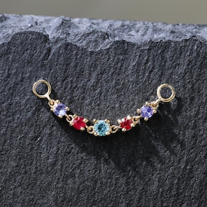 Catena per il naso in oro massiccio 14 carati con topazio blu svizzero, spinello rosso e tanzanite, catena con pietre preziose naturali in oro massiccio, catena a cerchio con elica multicolore in oro