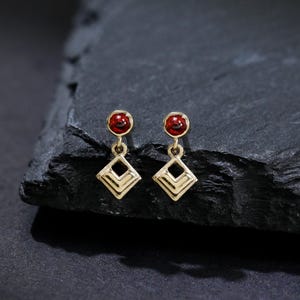 14K Solid Gold Diamond with Dangle Heart Helix Stud Earring, Solid Gold Ruby-colored Gemstone Stud, 14K Dangle Upper Lobe Cartilage Stud