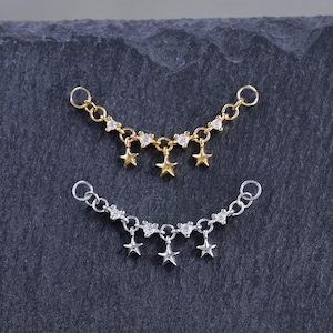 14K Gold Plated Star Celestial Nose Chain, 925 Sterling Silver Diamond Wrap Chain, 14K Gold Diamond Conch Helix Hoop Chain Stud Chain