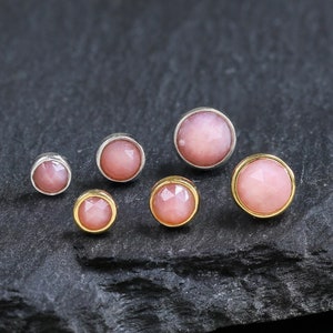 14K Gold Plated Pink Opal Ohrstecker, 925 Sterling Silber Rose Cut Edelstein Helix Push Back Stud, 14K Dainty Opal Conch Knorpel Stud