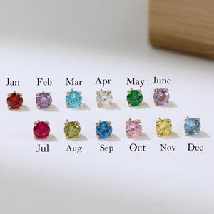 14K Solid Gold Birthstone Stud Earring, Birthstone Cartilage Piercing, Flat Back Earring, Threadless Stud, Gift For Her