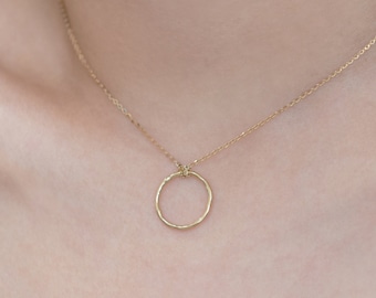14K Solid Gold Circle Necklace Gold Circle Pendant Eternity Necklace  Charm Pendant Minimalist Circle Necklace Gift for her
