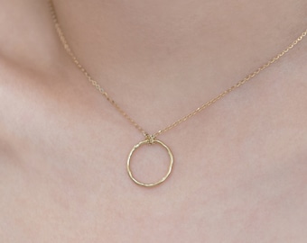 14K Solid Gold Circle Ketting Gouden Cirkel Hanger Eeuwigheid Ketting Charme Hanger Minimalistische Cirkel Ketting Cadeau voor haar