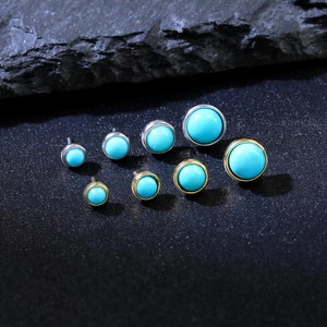Piercing con montatura a castone placcato oro 14K con turchese, orecchino senza fili con retro piatto in argento sterling 925 con turchese, orecchino a conchiglia con elica e pietra preziosa