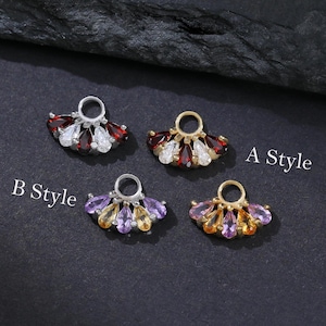 14K Gold Plated Red Garnet with Moissanite Hoop Charm, 925 Sterling Silver Citrine with Amethyst Helix Charm, Silver Upper Lobe Daith Charm