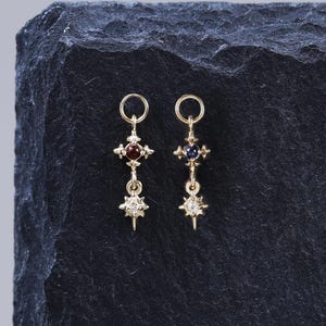 14K massivt guld röd granat stjärnhängande berlock, safir staplade moissanit smycken elegant stjärnexplosionshängande helix rook hoop piercing berlock