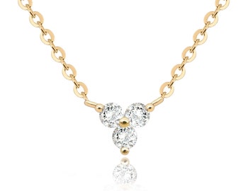 14K Solid Gold Clover flower Necklace,moissanite necklace,minimalist necklace.