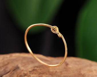 14K Solid Gold Minimalist Gold Infinity Knot Ring, Thin Bow Knot Ring, Stacking Ring, Dainty Stackable Knot Ring, Infinity Ring