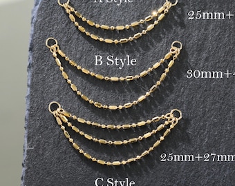 14K Gold Plated Beaded Nose Chain, 925 Sterling Silver Double/Triple Layer Chain Connector, 14K Gold Dangle Helix Cartilage Chain Accessory
