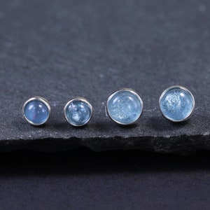 14K Gold Plated Aquamarine Stud Earring, 925 Sterling Silver Gemstone Threadless Pin, Helix Earring, Conch Cartilage Stud, March Birthstone