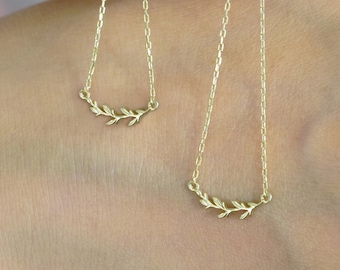 Olive Leaf Necklace, Solid Gold Leaf Jewelry, Gold Olive Branch Necklace,Wedding Gift, Anniversary Gift, Birthday Gift