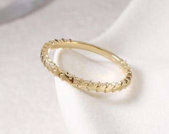 14K Solid Gold Five-Pointed Star Eternity Ring, Minimalist Pentacle Band Ring, Dainty Pentagram Alliance Band, Stackable Ring, Gift for Her