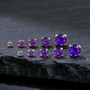14K Gold Plated Prong Setting Amethyst Stud Earring, 925 Sterling Silver Round Purple Gemstone Push Back Stud, Helix Conch Cartilage Stud