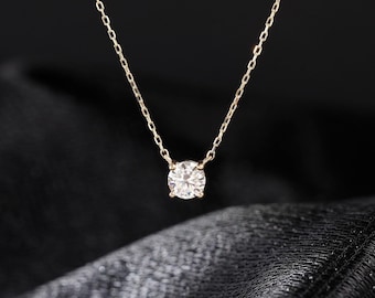 14k Gold Moissanite Necklace Moissanite Solitaire Necklace Bridesmaid Necklace Minimalist Round Brilliant Cut Solitaire Necklace