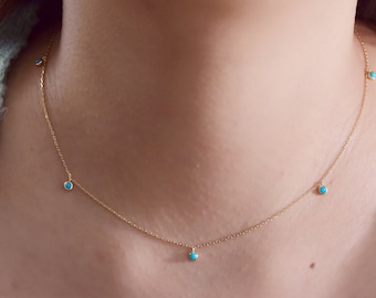 Collar de oro macizo de 14 k con cuentas de turquesa, collar de piedras preciosas, collar elegante, collar de moda, collar elegante, collar fino