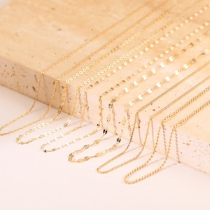 14K Solid Gold Chain, Layering Necklace, Cross Diamond Cut, Flash O, Lips, Box, Beads Chain, 14-20 Inches Everyday Chain, Gift for Her