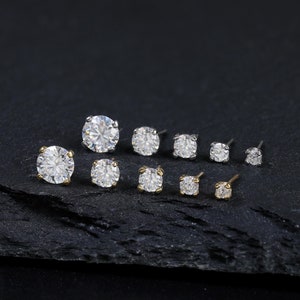 14K Gold Plated Prong Setting Cubic Zirconia Stud Earring, 925 Sterling Silver Gemstone Threadless Pin Stud, Helix Conch Earlobe Stud