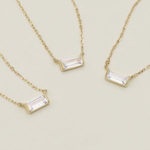 14k Solid Gold Moissanite Baguette  Necklace,Rectangle Moissanite  Necklace,Dainty Baguette neckalce.