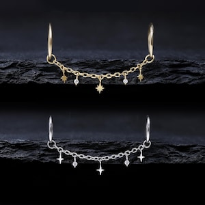Zierliche Stern Piercing Kette, Sterling Silber Zierliche CZ Baumeln Kette, 14K Vergoldet Celestial Helix Knorpel Nase Kette, handgemachtes Geschenk