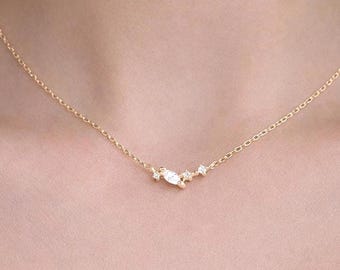 Zierliche 14K Massivgold Diamant-Halskette, winziger 0,04 Karat echter Diamant-Anhänger, minimalistischer Alltagsschmuck, einstellbar 16-18 "Geschenk für Sie